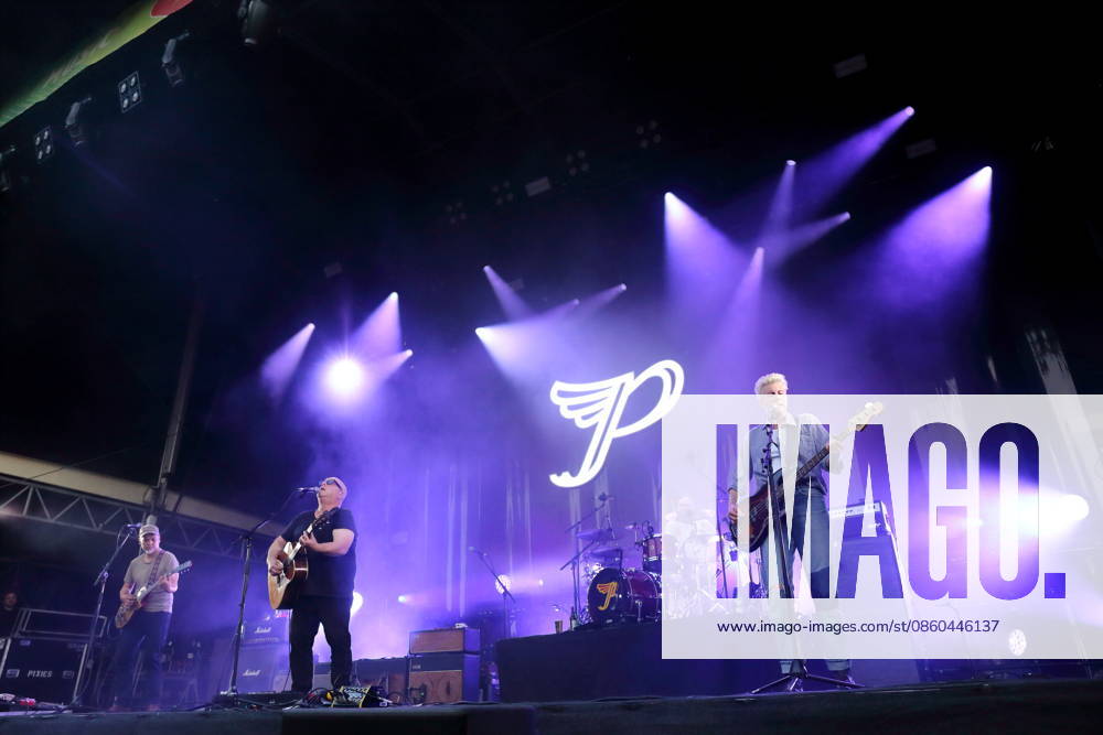 Joey Santiago, Black Francis, David Lovering, and Emma Richardson (from left), members of the band Pixies, at a concert at the Spandau Citadel in Berlin, June 30, 2026. Pixies Concert Berlin