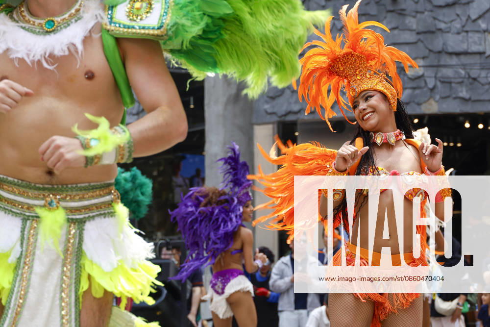 Dancers perform samba show summer festival in Seoul Dancers from Lotte World, a South Korean theme park, perform a samba show during a summer festival promotional event in the Myeongdong shopping district in Seoul, South Korea, on July 01, 2026. Seoul South Korea