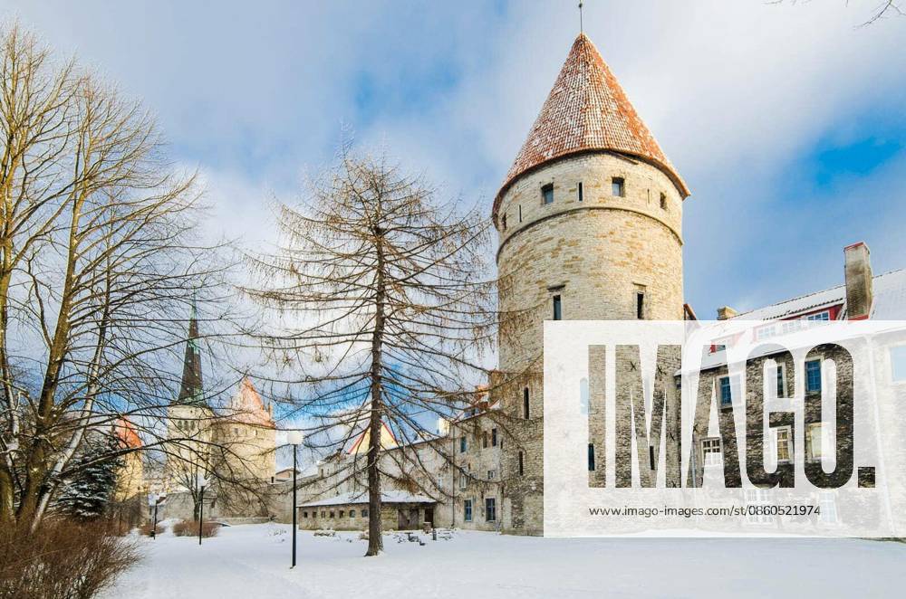 Park at a fortification of Old Tallinn, winter view