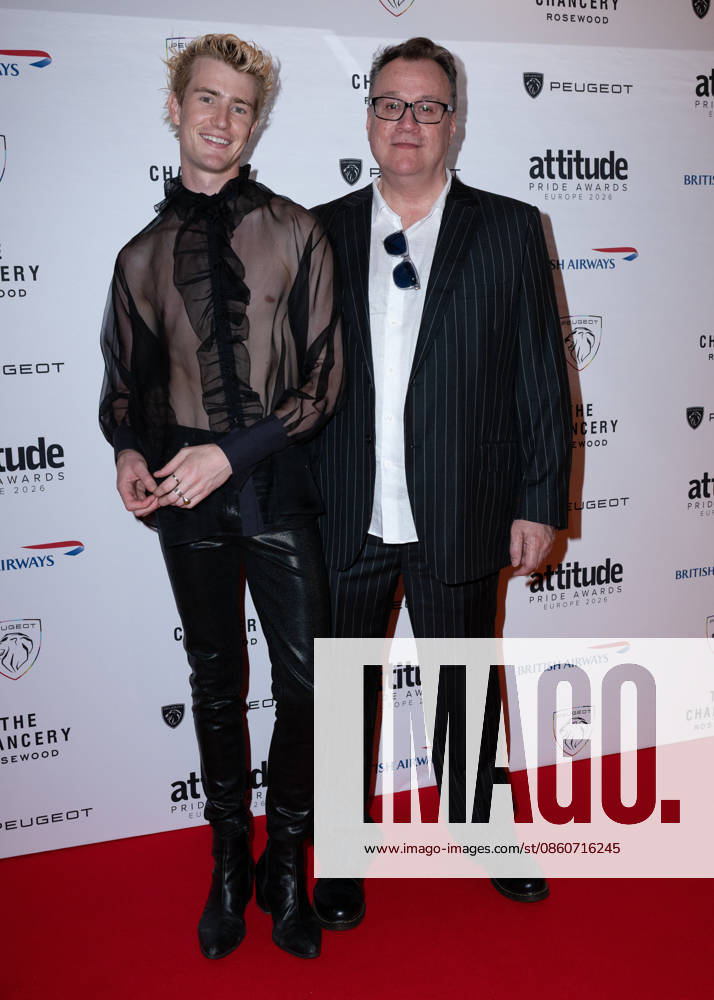 Oliver Cole and Russell T Davies attends the Peugeot Attitude PRIDE Awards Europe 2026, supported by British Airways, at The Chancery Rosewood in London, England. UK. Friday 3rd July 2026.