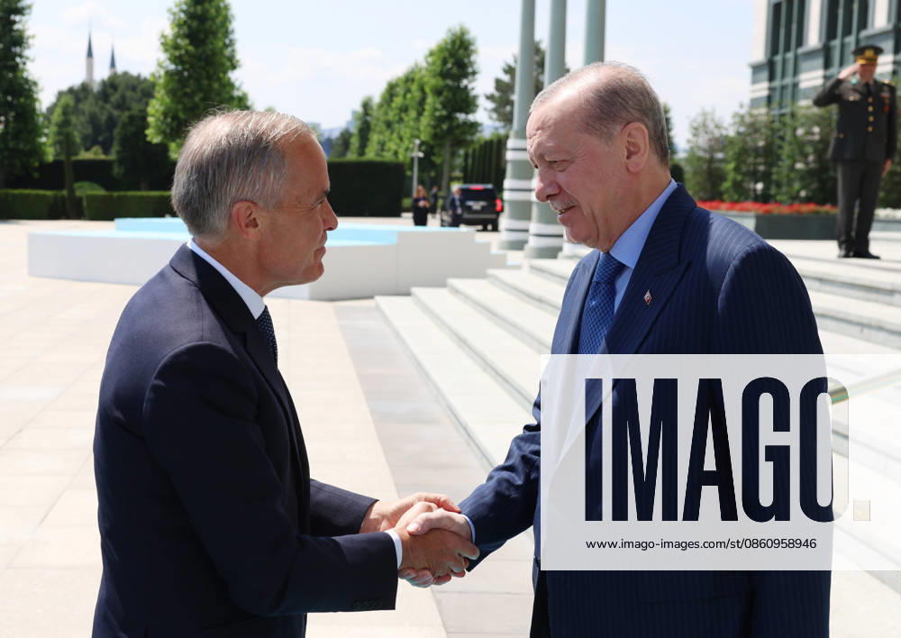 Recep Tayyip Erdogan - Mark Carney meeting in Ankara ANKARA, TURKIYE - JULY 7: (---- MANDATORY CREDIT - TURKISH PRESIDENCY MURAT KULA HANDOUT - NO MARKETING NO ADVERTISING CAMPAIGNS - DISTRIBUTED AS A SERVICE TO CLIENTS----) Turkish President Recep Tayyip Erdogan welcomes Canadian Prime Minister Mark Carney at the Presidential Complex, on July 7, 2026, in Ankara, Turkiye. TUR Presidency Murat Kula Anadolu Ankara Turkey. Editorial use only. Please get in touch for any other usage.