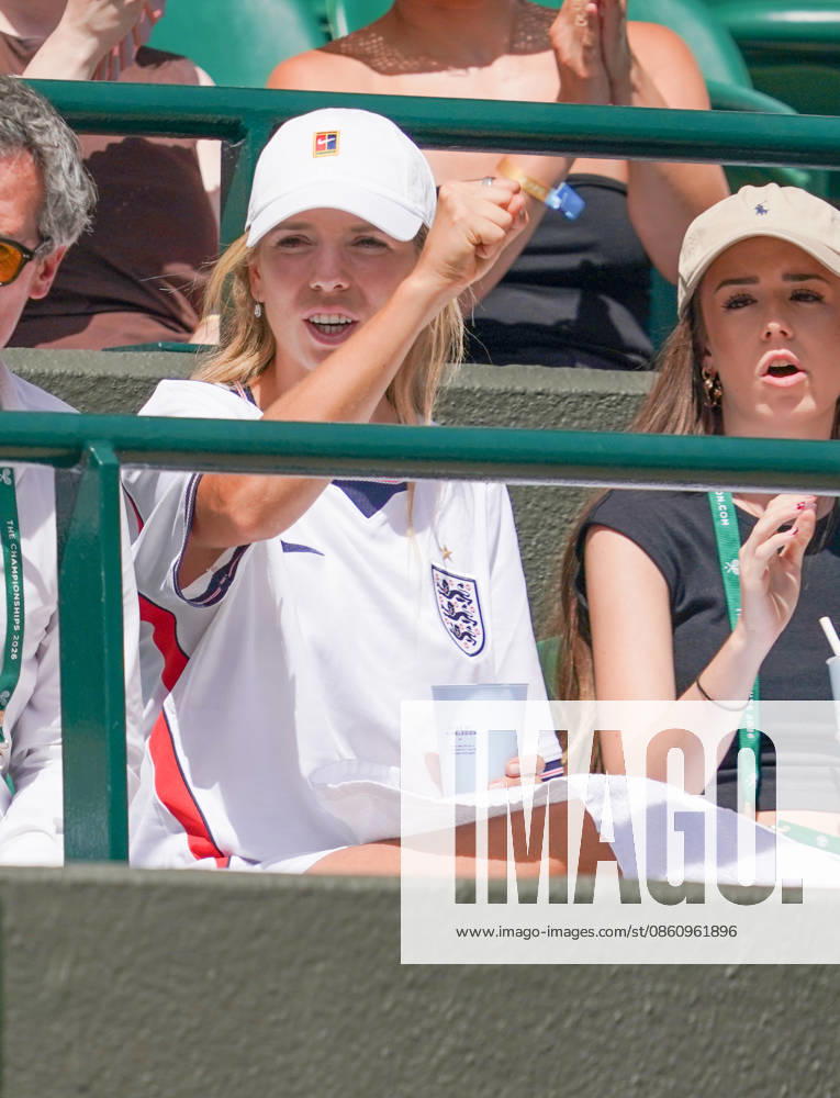 Katie Boulter Wimbledon Tennis Championships 2026...British No2 two tennis player Katie Boulter cheers on boyfriend Alex De Mimaur on court one wearing her England football shirt
