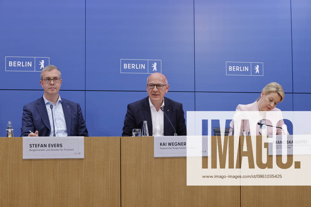 Stefan Evers, Mayor of Berlin, Kai Wegner, Governing Mayor of Berlin; Franziska Giffey, Mayor of Berlin, Germany; Berlin; Senate press conference together with the Mayor and Senator for Economics, Energy, and Public Enterprises, Franziska Giffey, as well as the Mayor and Senator for Finance, Culture, and Social Cohesion, Stefan Evers