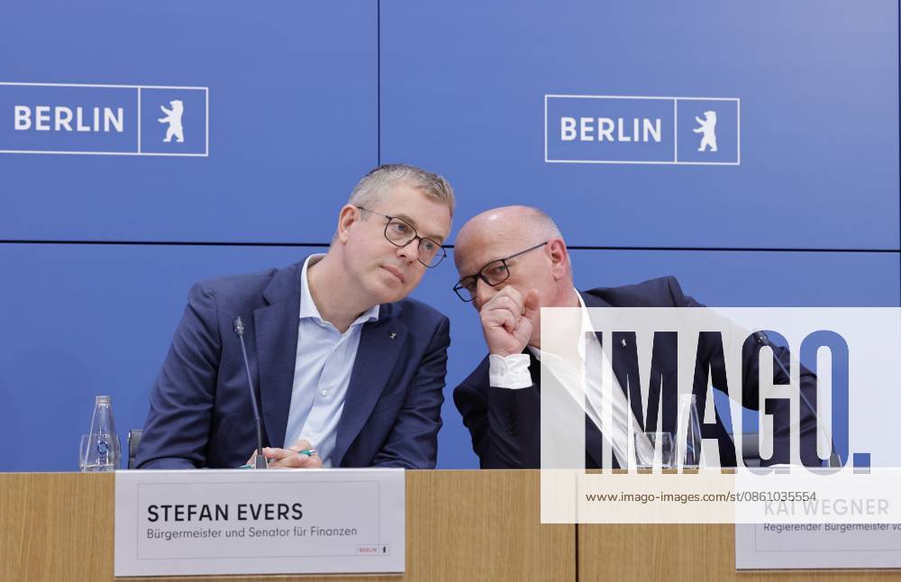 Stefan Evers, Mayor of Berlin; Kai Wegner, Governing Mayor of Berlin, Germany, Berlin; Senate press conference together with the Mayor and Senator for Economy, Energy, and Public Enterprises, Franziska Giffey, as well as the Mayor and Senator for Finance, Culture, and Social Cohesion, Stefan Evers