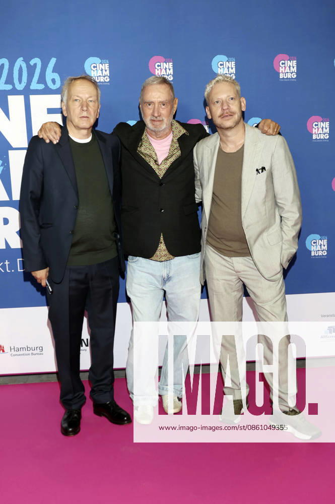 Thomas Wöbke, Roland Emmerich, and Marco Kreuzpaintner at the presentation of the Gläsernes Leinwand award to Roland Emmerich as part of CineHamburg 2026 at Cinemaxx Dammtor in Hamburg, July 7, 2026 Foto:xFuturexImagex emmerich_6707
