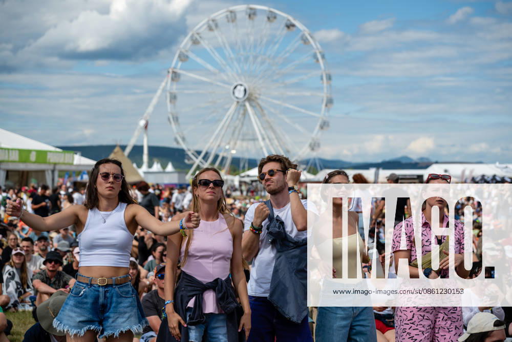 Pohoda festival day 2 in Trencin - 09 Jul 2026 Group of five participants in the crowd seen dancing during the Pohoda Festival 2026 at Trencin Airport. Pohoda festival the biggest open-air summer music festival in Slovakia, celebrates 30th anniversary. Trencin Slovakia