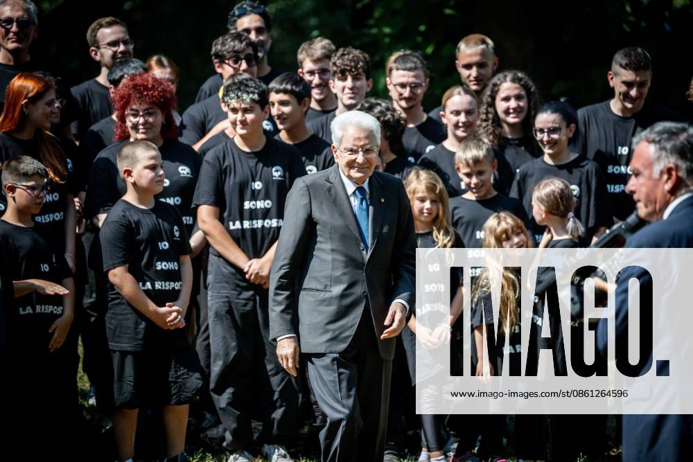 President Sergio Mattarella with the flashmob participants during the 50th anniversary commemoration of the ICMESA industrial accident at the Bosco delle Querce in Seveso, July 10, 2026, Milan. Seveso Italy - ZUMAa289 20260710_zia_a289_069