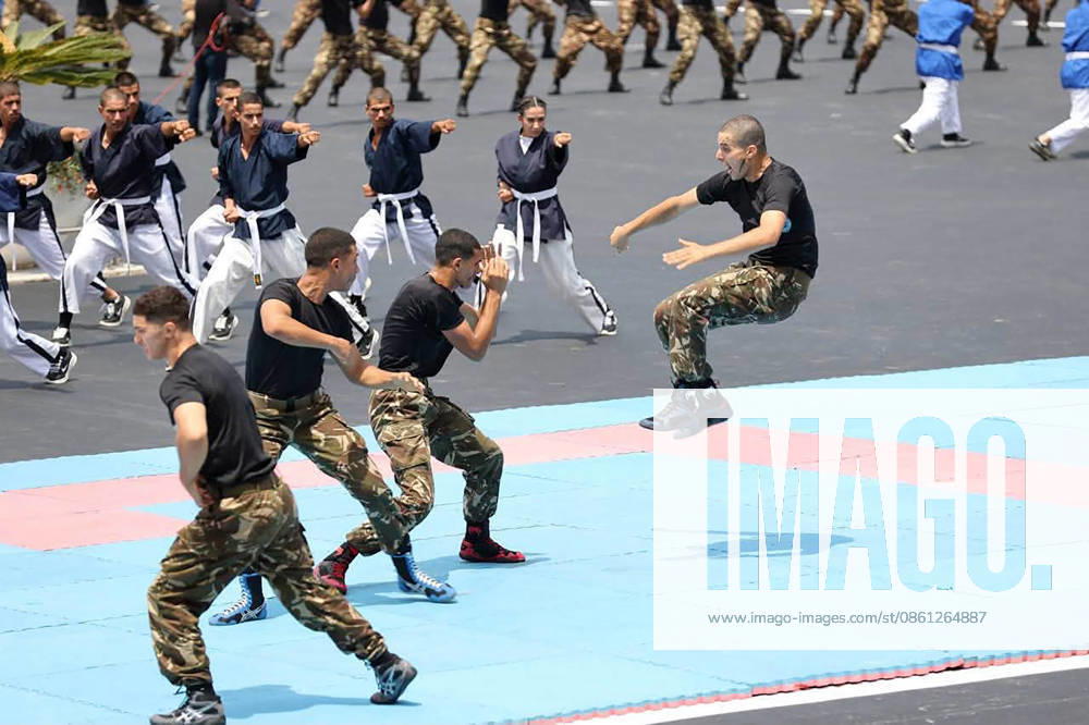 Military Parade At Academy Graduation - Cherchell A military parade takes place during the 2026 graduation ceremony at the Houari-Boumediene Military Academy in Cherchell, Algeria on July 9, 2026, named after the late President Liamine Zeroual. Photo by Presidence Algreienne via APP ABACAPRESS.COM Cherchell Algeria