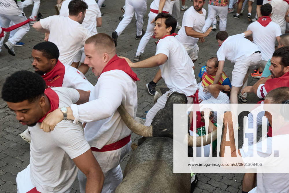 Fifth bull run of the 2026 San Fermín Festival, featuring bulls from the José Escolar ranch; the fifth bull run of the 2026 San Fermín Festival, on July 11, 2026, in Pamplona, Navarre, Spain. In this year’s festival, the fifth running of the San Fermín festivities features bulls from the José Escolar ranch in Spain.