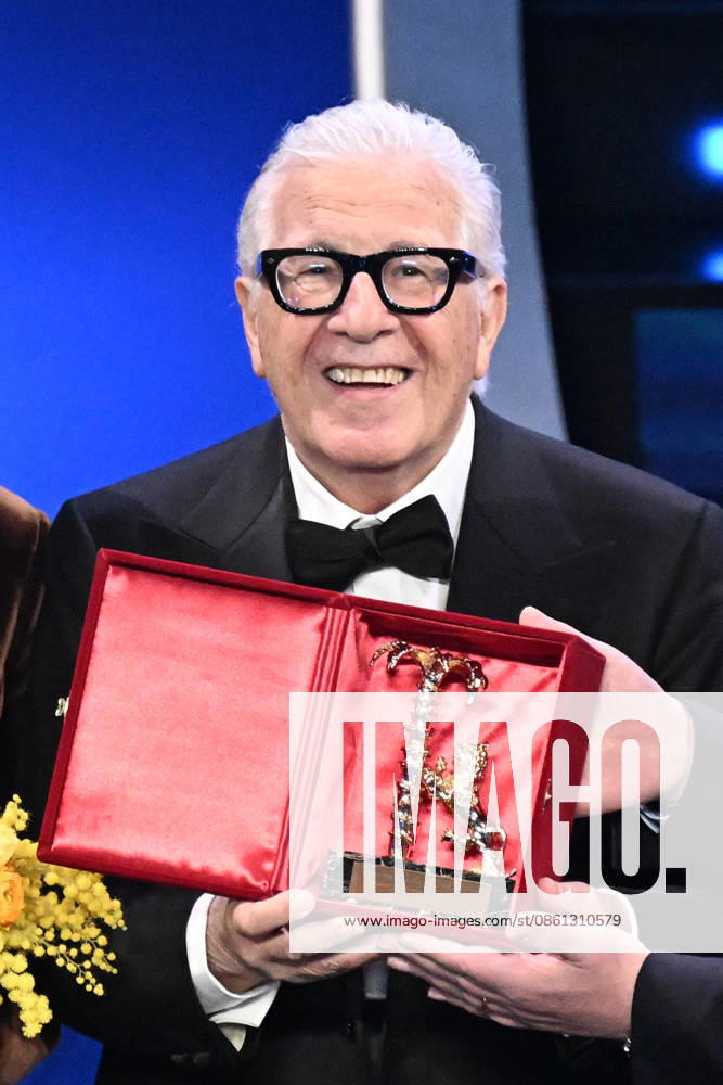 February 10, 2023, Sanremo. 73rd Italian Song Festival, fourth night. Pictured is Peppino di Capri with the Lifetime Achievement Award. Sanremo Italy - ZUMAa289 20230210_zia_a289_003