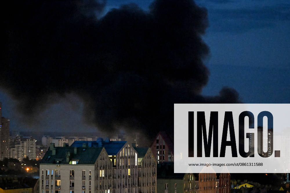 Black smoke from a Russian attack rises above apartment blocks in Kyiv, Ukraine, July 11, 2026. On Saturday night, July 11, the Russian army launched a ballistic missile strike on Kyiv for the third time in a week. At least 11 people were injured, including an 11-year-old boy. (Photo by Yevhen Kotenko Ukrinform) Smoke over Kyiv after Russian attack