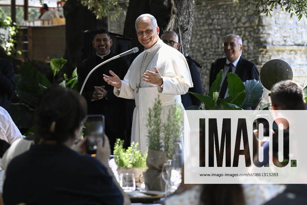 ITALY - POPE LEO XIV ATTENDS THE EVENT LUNCH WITH POPE WITH AROUND 200 SOCIALLY VULNERABLE PEOPLE FROM THE FIOCESE OF ROME, AT BORGO LAUDATO SI IN THE PONTIFICAL GARDENS OF CASTEL GANDOLFO - 2026 7 11 Italy,Castel Gandolfo , Vatican, 2026 7 11.Pope Leo XIV attends the event Lunch with the Pope with around 200 socially vulnerable people from the Diocese of Rome, at Borgo Laudato Si in the Pontifical Gardens of Castel Gandolfo - NO BOOKS