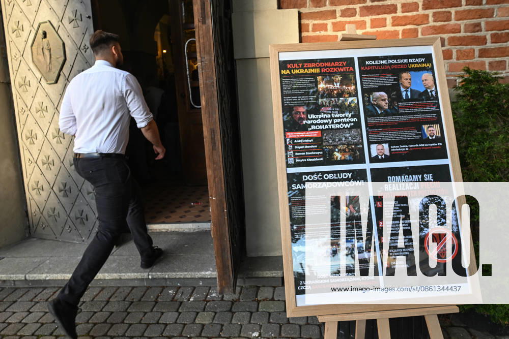 Poland Commemorates 83rd Anniversary Of Volhynia Genocide RZESZOW, POLAND - JULY 11: A man walks past a large informational display board set up outside a church entrance during a solemn commemoration on July 11, 2026, in Rzeszow, Poland. The informational board addresses historical and actual political aspects surrounding the Volhynia massacres, marking the 83rd anniversary of Bloody Sunday to honor over 100,000 Polish civilians tortured and murdered by the Ukrainian Insurgent Army (UPA) and the Organization of Ukrainian Nationalists (OUN-B) across Volhynia and Eastern Galicia between 1943 and 1947. Rzeszow Poland