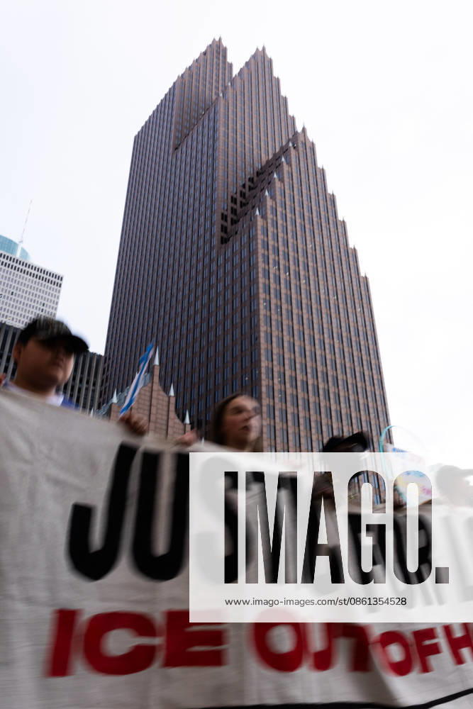 Protesters march in Downtown Houston to protest against U.S. Immigration and Customs Enforcement (ICE) after Lorenzo Salgado Araujo was fatally shot by an ICE agent during an attempted immigration enforcement operation, an incident that has prompted calls from community leaders and elected officials for an independent investigation, Saturday, July 11, in Houston, Texas. Houston USA - ZUMAg287 20260711_zsp_g287_005