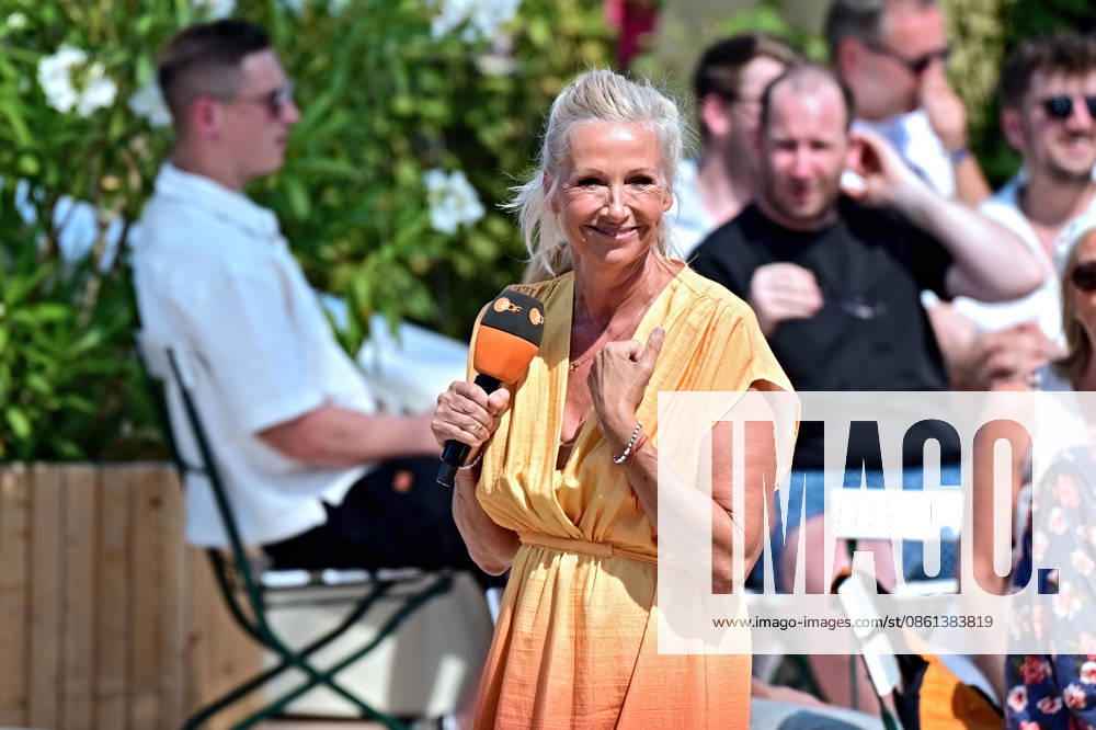 ZDF Fernsehgarten TV host Andrea Kiwi Kiewel during the ZDF entertainment show Fernsehgarten on July 12, 2026, in Mainz 20260712MWI133693