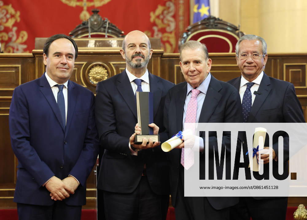 Edmundo González and María Corina Machado Receive the 34th Convivencia Award in the Senate Venezuelan opposition leader Edmundo González (2d) alongside Senate President Pedro Rollán (2i) and the president of the Valencian Regional Government, Juanfran Pérez Llorca i, during the awards ceremony for the 34th Edition of the Convivencia Award on July 13, 2026, in Madrid, Spain. This solemn institutional ceremony served to present the Professor Manuel Broseta Foundation Award to Venezuela’s president-elect, Edmundo González Urrutia, and to the leader of the democratic opposition and Nobel Peace Prize laureate, María Corina Machado Parisca, in recognition of their defense of freedom, the peaceful path toward institutional transition, and the