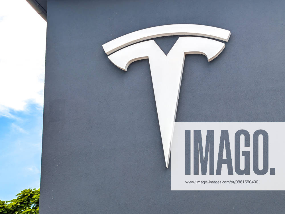 The Tesla logo at a service center.