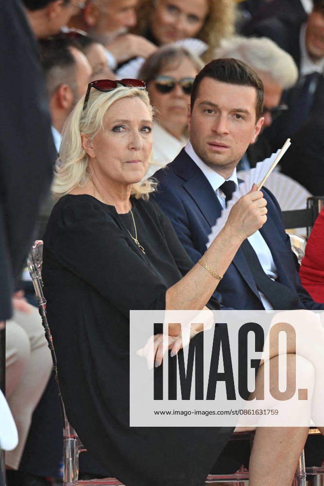 Pool Bestimage - Commemoration of tenth anniversary of the Nice bombing Marine Le Pen and Jordan Bardella attend the ceremony to commemorate the tenth anniversary of the Nice bombing on July 14, 2026, which was a terrorist mass killing of Islamist inspiration with a truck-ramming attack on the evening of the national holiday on the Promenade des Anglais, killing 86 people and injuring 458, including adults, children and infants, and ending when the terrorist was shot by the police, marking the deadliest attack in the history of Nice and the second deadliest in France under the Fifth Republic. Photo by Bruno Bebert Pool ABACAPRESS.COM Nice France