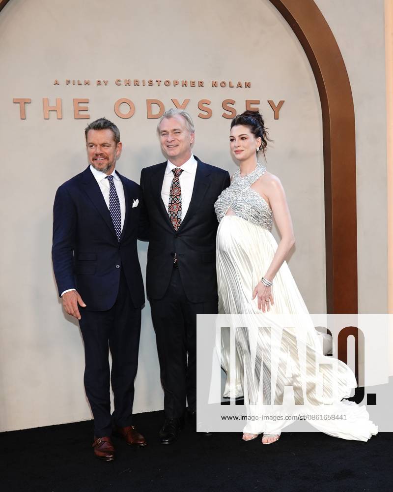 Matt Damon, Christopher Nolan, Anne Hathaway at arrivals for THE ODYSSEY Premiere, AMC Lincoln Square 13, New York, NY, July 14, 2026. Photo By: Kristin Callahan Everett Collection THE ODYSSEY Premiere PUBLICATIONXNOTxINxCANxCHNxFRAxITAxJPNxNORxPOLxRUSxESPxUKxUSA