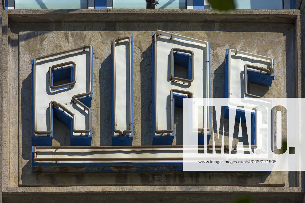 Illuminated lettering RIAS broadcasting in the American sector today Broadcasting house Berlin Schöneberg Berlin Germany Europe
