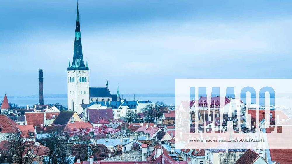 View of the roofs and spiers of old churches of Tallinn