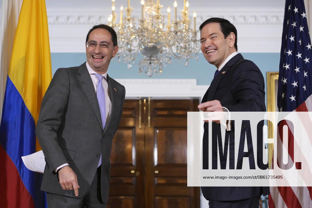 U.S. Secretary of State Marco Rubio (R) reacts alongside Colombia’s vice president-elect, Jose Manuel Restrepo (L), prior to a meeting at the State Department in Washington, D.C., United States, 15 July 2026. Rubio welcomed Restrepo to a meeting in which the Donald Trump administration demonstrated its support for the future government of Colombia’s president-elect, Abelardo de la Espriella. Rubio Welcomes Colombia s Vice President-elect to Show Support for the New Government !ACHTUNG: NUR REDAKTIONELLE NUTZUNG!