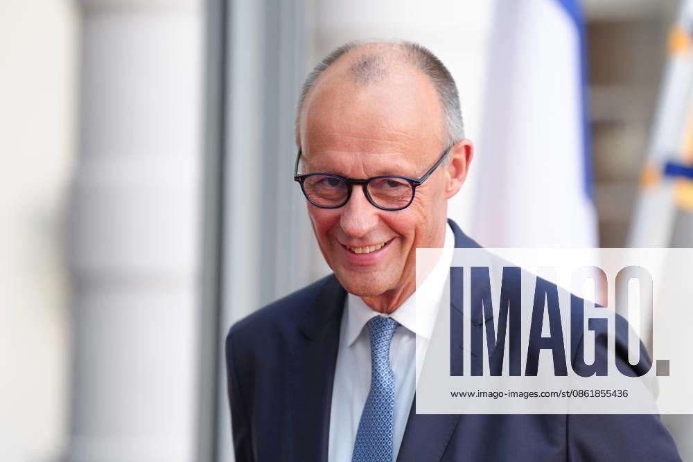 Visit by the French President to Federal Chancellor Merz in Bensberg: Federal Chancellor Friedrich Merz is pictured with a friendly expression before welcoming French President Macron, Bensberg, July 16, 2026, Bensberg, North Rhine-Westphalia, Germany