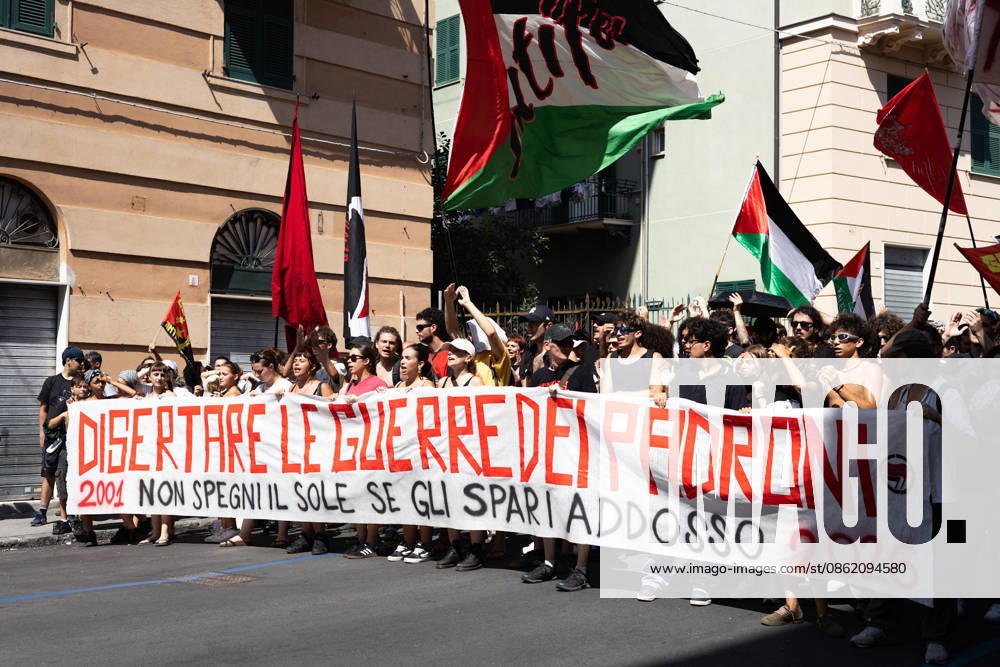 News - Genoa G8 25th anniversary protest Genoa, July 19, 2026, banner of the student section Genoa City centre Italy