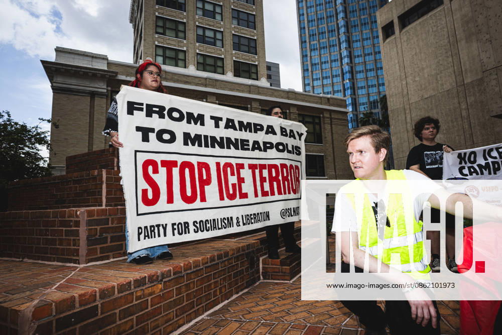 Following the recent killings of two people, LORENZO SALGADO ARAUJO in Houston, Texas and JOHAN SEBASTIAN DURAN GUERRERO in Biddeford, Maine members of the Tampa Immigrant Rights Committee staged an emergency protest to show solidarity with all those affected. Tampa USA - ZUMAd256 20260719_znp_d256_001