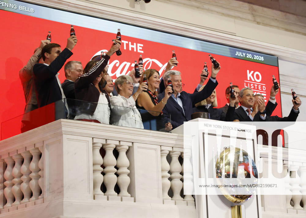 Representatives of the Coca-Cola Company ring the opening bell at the New York Stock Exchange on Wall Street on Monday, July 20, 2026 in New York City. The S&P 500 and Nasdaq Composite began the day higher on Monday and oil prices fluctuated in response to the latest bout of military exchanges between the U.S. and Iran. NYP20260720103 JOHNxANGELILLO