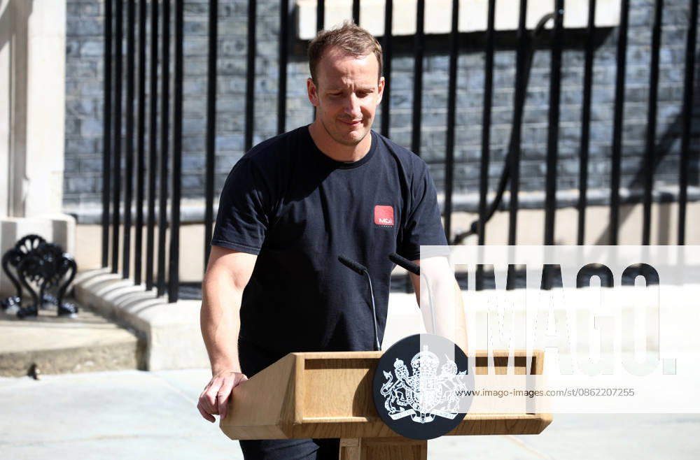 #2 Sir Keir Starmer leaves 10 Downing Street. Tobias Gough, the No 10 Downing Street sound engineer, sets up the podium. He is known on the internet as Podium Guy. London, UK, 20 July 2026. London 10 Downing Street UK
