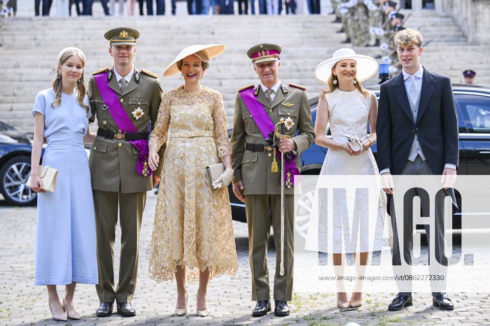 Te Deum for the national Day 2026 BRUSSELS, BELGIUM - JULY 21 : King Philippe, Queen Mathilde, Princess Elisabeth, Princess Eleonore, Prince Gabriel and Prince Emmanuel attend the Te Deum organised for the national Day 2025 at the St Michael and St Gudula on July 21, 2026 in Brussels, Belgium, 21 07 2026 Brussels Belgium