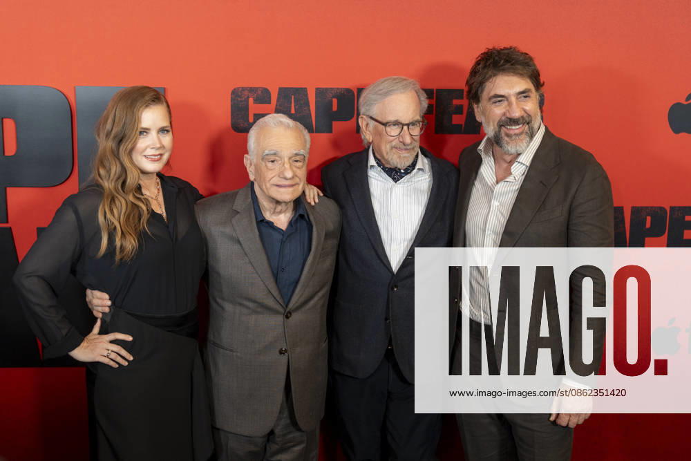 #2 From left to right: Amy Adams, Martin Scorsese, Steven Spielberg, and Javier Bardem pose on the red carpet for the series Cape Fear , inspired by the novel The Executioners and the 1991 film directed by Martin Scorsese, at the DGA Theater in Manhattan, New York , United States, 21 July 2026. Red Carpet Event for the Cape Fear Series in Manhattan !ACHTUNG: NUR REDAKTIONELLE NUTZUNG!
