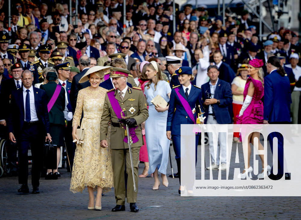 Defile Princess Eleonore and Crown Princess Elisabeth and Prince Emmanuel and Prince Gabriel and Queen Mathilde and King Philippe - Filip attend a parade marking the Belgian National Day in Brussels. Â
