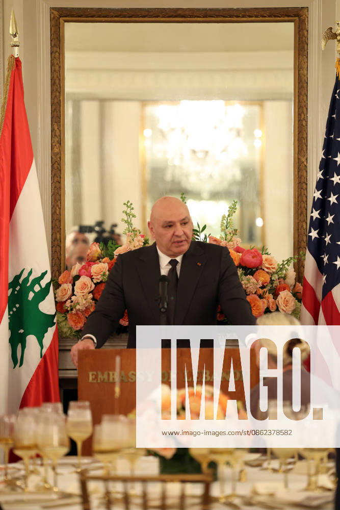 Lebanese President Joseph Aoun in United States WASHINGTON, UNITED STATES - JULY 22 : (---- - MANDATORY CREDIT - LEBANESE PRESIDENCY HANDOUT - NO MARKETING NO ADVERTISING CAMPAIGNS - DISTRIBUTED AS A SERVICE TO CLIENTS----) Lebanese President Joseph Aoun delivers a speech during a dinner hosted by Lebanese Ambassador to Washington Nada Hamadeh in honor of his official visit, attended by members of the US Congress and officials from the US administration, on July 22, 2026 in Washington, United States. Lebanese Presidency Handout Anadolu Washington United States. Editorial use only. Please get in touch for any other usage.