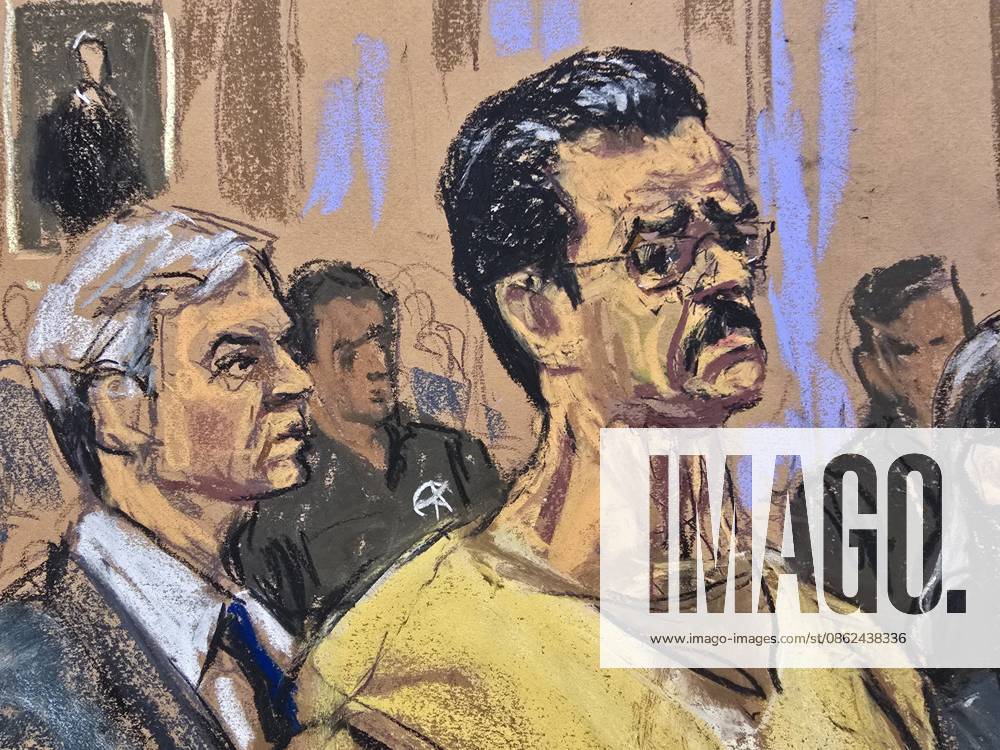 Photograph of a drawing by artist Jane Rosenberg depicting Venezuela s ousted president, Nicolás Maduro, and his defense attorney, Barry Pollack (back), during a follow-up hearing in the case involving charges of narco-terrorism and drug trafficking in New York, United States, 22 July 2026. Maduro Appears in New York with Immunity as a Key Issue and a Possible Trial in 2027 !ACHTUNG: NUR REDAKTIONELLE NUTZUNG!