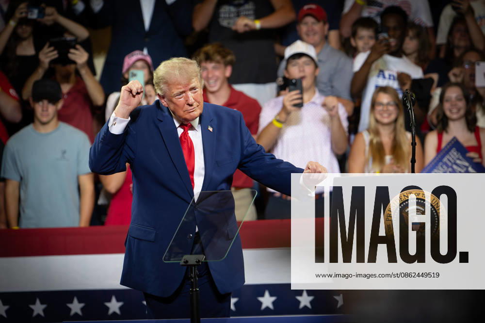 President DONALD TRUMP dances for the crowd at a rally at Wheeler High School north of Atlanta Marietta USA - ZUMAn03_ 20260722_zaf_n03_013