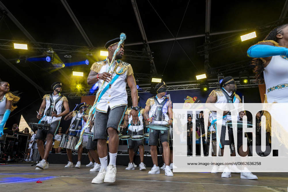 24 July 2026, Rotterdam, the Netherlands. The Latin Music Brass Band performs during the Battle of Drums. Competing in the Battle of Drums, three brass band groups†Rhythm Allstars Brass Band, S.L.R. Brass Band, and Latin Music Brass Band†perform during the Battle of Drums. This is the opening event of Rotterdam Unlimitedâ€⠢s Zomercarnaval 2026. Rotterdam Netherlands - ZUMAp202 20260724_zip_p202_003