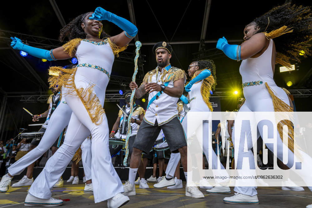 24 July 2026, Rotterdam, the Netherlands. The Latin Music Brass Band performs during the Battle of Drums. Competing in the Battle of Drums, three brass band groups†Rhythm Allstars Brass Band, S.L.R. Brass Band, and Latin Music Brass Band†perform during the Battle of Drums. This is the opening event of Rotterdam Unlimitedâ€⠢s Zomercarnaval 2026. Rotterdam Netherlands - ZUMAp202 20260724_zip_p202_008