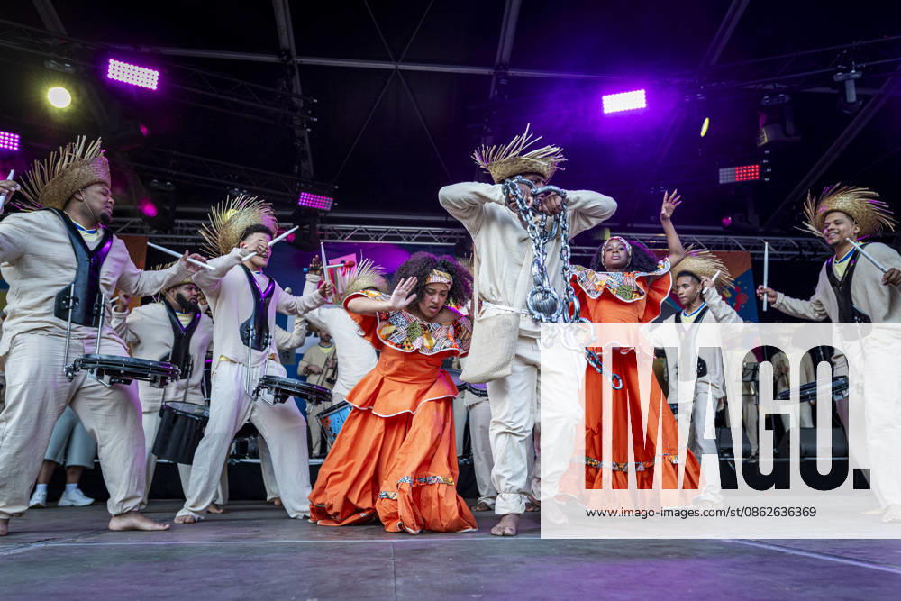 24 July 2026, Rotterdam, the Netherlands. The Rhythm Allstars Brass Band performs during the Battle of Drums. Competing in the Battle of Drums, three brass band groups†Rhythm Allstars Brass Band, S.L.R. Brass Band, and Latin Music Brass Band†perform during the Battle of Drums. This is the opening event of Rotterdam Unlimitedâ€⠢s Zomercarnaval 2026. Rotterdam Netherlands - ZUMAp202 20260724_zip_p202_026