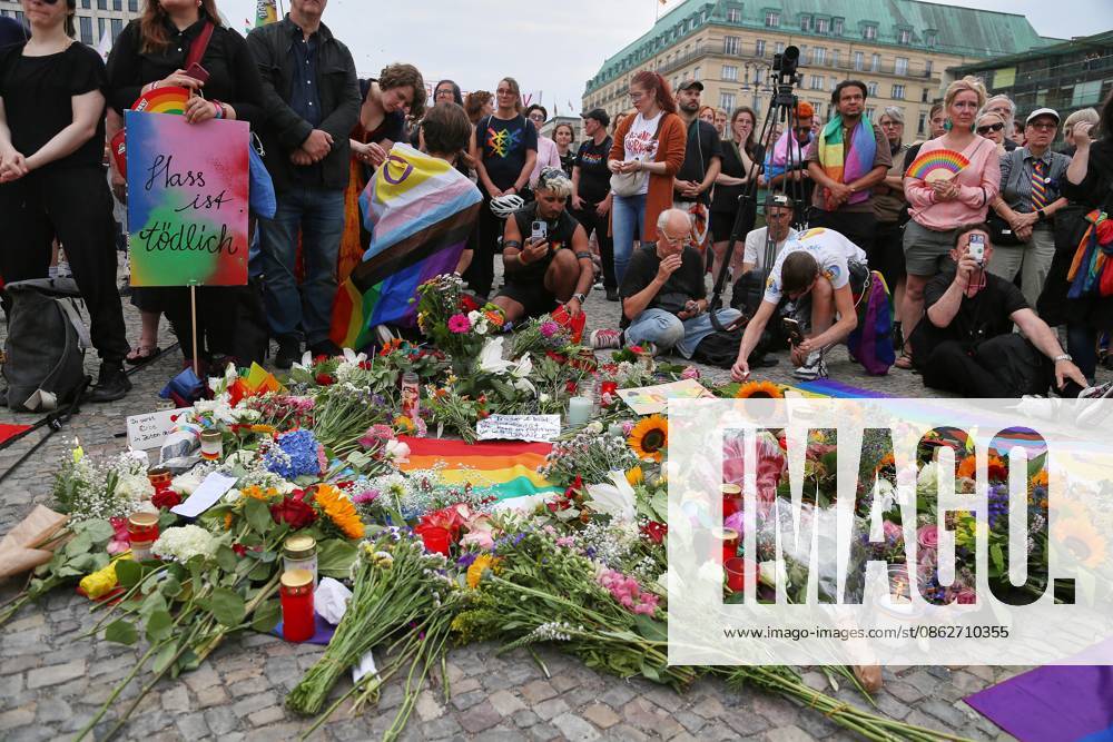 Berlin, Germany, July 26, 2026: Protest at Pariser Platz against the attack on the CSD. Less than 24 hours after a car plowed into a crowd, people gathered in front of the Brandenburg Gate to voice their protest.