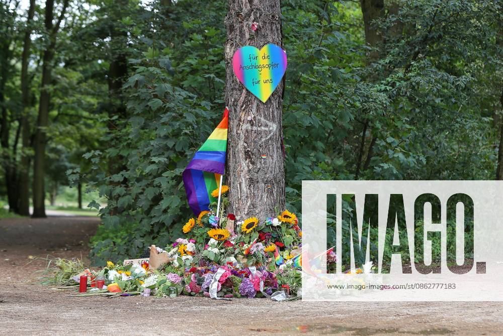 Berlin, Germany, July 27, 2026: Car Plows Into Crowd at CSD. People have laid flowers at the scene; a sign reads, For the victims of the attack, for us.