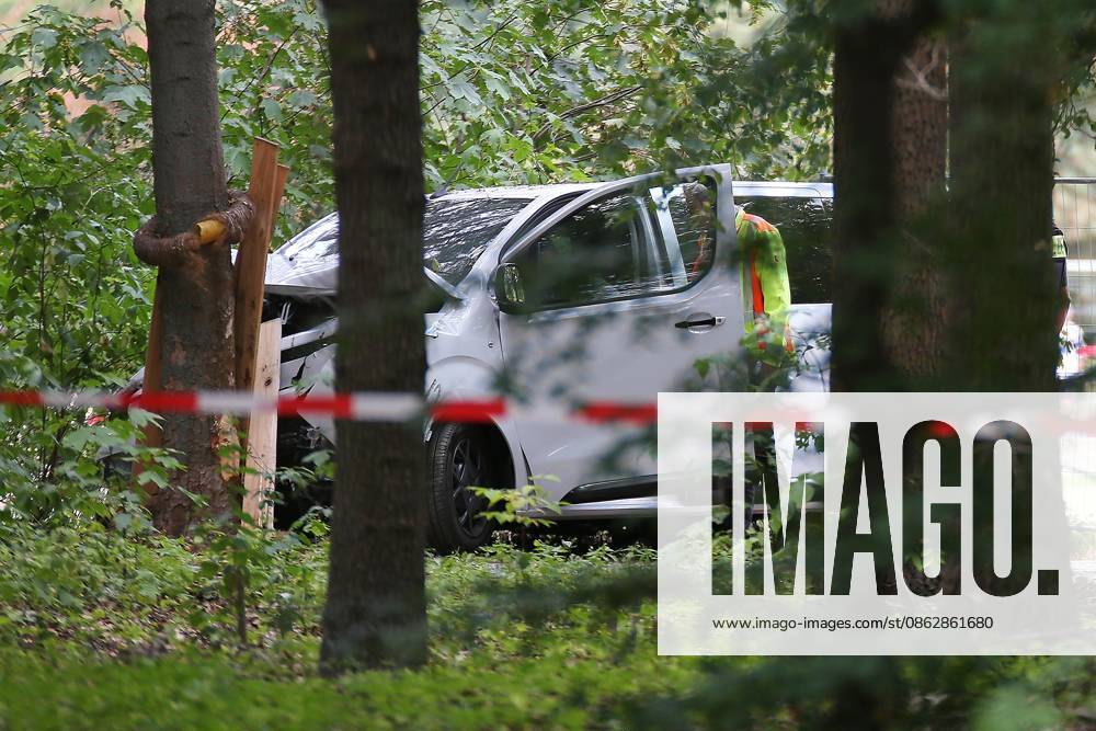 Berlin, Germany, July 26, 2026: Car Plows Into Crowd at CSD. The next day, the vehicle involved in the incident is still at the scene; police and forensic investigators are on site.