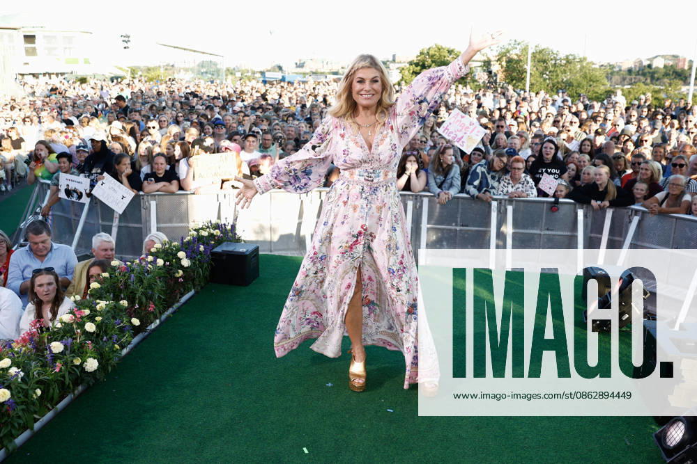 STOCKHOLM, SWEDEN 20260728 Host Pernilla Wahlgren during Allsang pa Skansen on Tuesday evening STOCKHOLM, SWEDEN