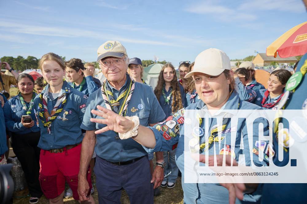 King Carl XVI Gustaf scout, and visit scout camp 2026-07-31 KRISTIANSTAD SWEDEN , King Carl XVI Gustaf are visiting the Jamboree 26 scout camp in Kristianstad in south Sweden., The King has been a scout himself since childhood., PICTURE: King Carl XV Gustaf visit scout camp., PHOTO:hbg-bild mega. 31 Jul 2026 Pictured: King Carl XVI Gustaf of Sweden visit scoutcamp in south Sweden.