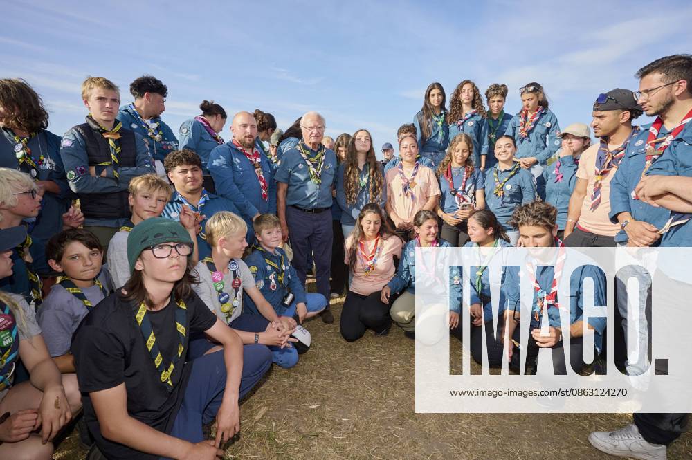 King Carl XVI Gustaf scout, and visit scout camp 2026-07-31 KRISTIANSTAD SWEDEN , King Carl XVI Gustaf are visiting the Jamboree 26 scout camp in Kristianstad in south Sweden., The King has been a scout himself since childhood., PICTURE: King Carl XV Gustaf visit scout camp., PHOTO:hbg-bild mega. 31 Jul 2026 Pictured: King Carl XVI Gustaf of Sweden visit scoutcamp in south Sweden.