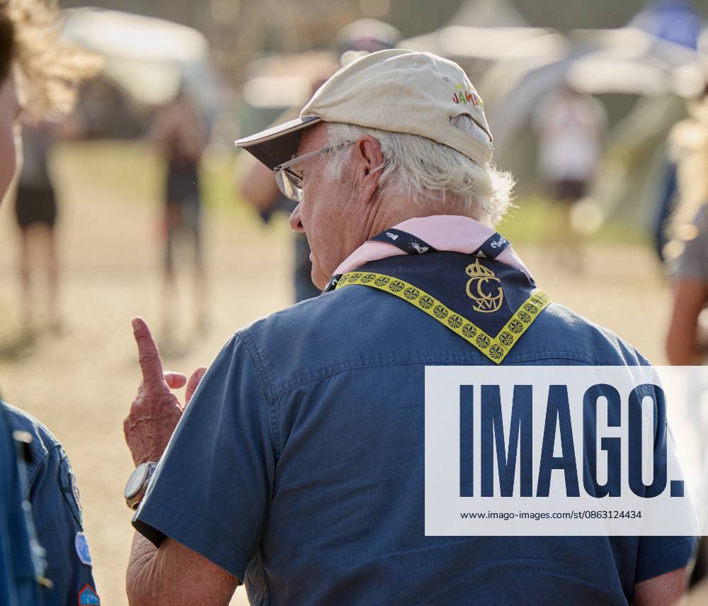 King Carl XVI Gustaf scout, and visit scout camp 2026-07-31 KRISTIANSTAD SWEDEN , King Carl XVI Gustaf are visiting the Jamboree 26 scout camp in Kristianstad in south Sweden., The King has been a scout himself since childhood., PICTURE: King Carl XV Gustaf visit scout camp., PHOTO:hbg-bild mega. 31 Jul 2026 Pictured: King Carl XVI Gustaf of Sweden visit scoutcamp in south Sweden.