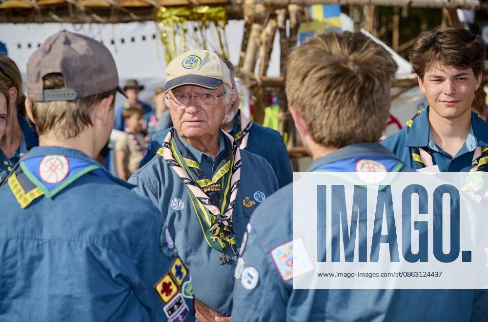 King Carl XVI Gustaf scout, and visit scout camp 2026-07-31 KRISTIANSTAD SWEDEN , King Carl XVI Gustaf are visiting the Jamboree 26 scout camp in Kristianstad in south Sweden., The King has been a scout himself since childhood., PICTURE: King Carl XV Gustaf visit scout camp., PHOTO:hbg-bild mega. 31 Jul 2026 Pictured: King Carl XVI Gustaf of Sweden visit scoutcamp in south Sweden.