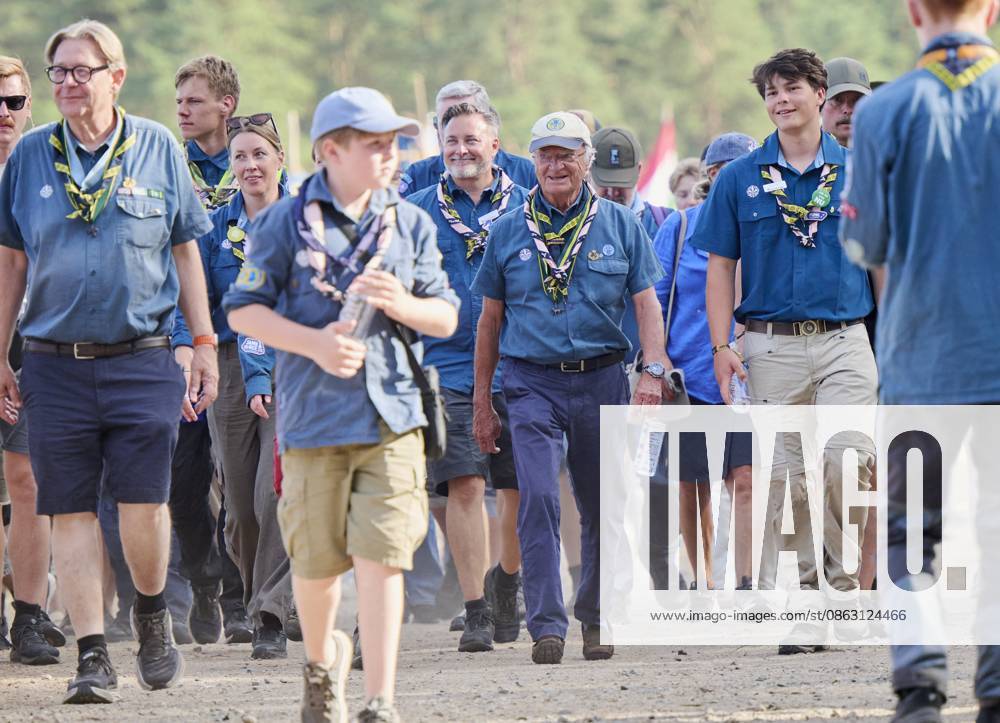 King Carl XVI Gustaf scout, and visit scout camp 2026-07-31 KRISTIANSTAD SWEDEN , King Carl XVI Gustaf are visiting the Jamboree 26 scout camp in Kristianstad in south Sweden., The King has been a scout himself since childhood., PICTURE: King Carl XV Gustaf visit scout camp., PHOTO:hbg-bild mega. 31 Jul 2026 Pictured: King Carl XVI Gustaf of Sweden visit scoutcamp in south Sweden.