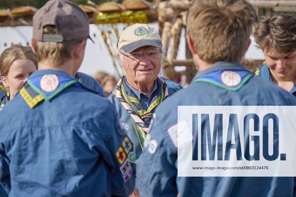 King Carl XVI Gustaf scout, and visit scout camp 2026-07-31 KRISTIANSTAD SWEDEN , King Carl XVI Gustaf are visiting the Jamboree 26 scout camp in Kristianstad in south Sweden., The King has been a scout himself since childhood., PICTURE: King Carl XV Gustaf visit scout camp., PHOTO:hbg-bild mega. 31 Jul 2026 Pictured: King Carl XVI Gustaf of Sweden visit scoutcamp in south Sweden.
